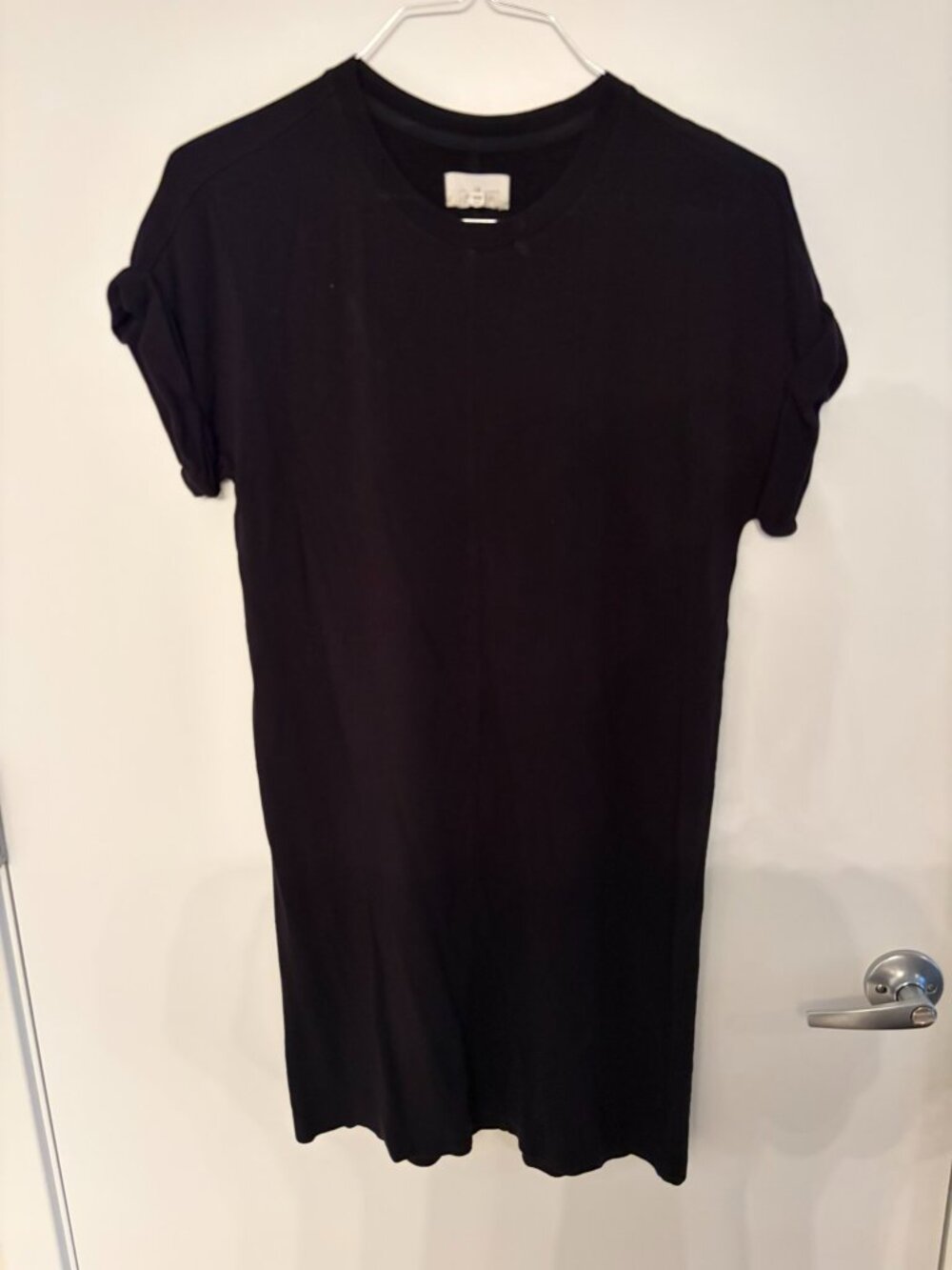 Lou and Grey Black T Shirt Dress Cotton Roll Sleeve Minimalist Size XS Basic